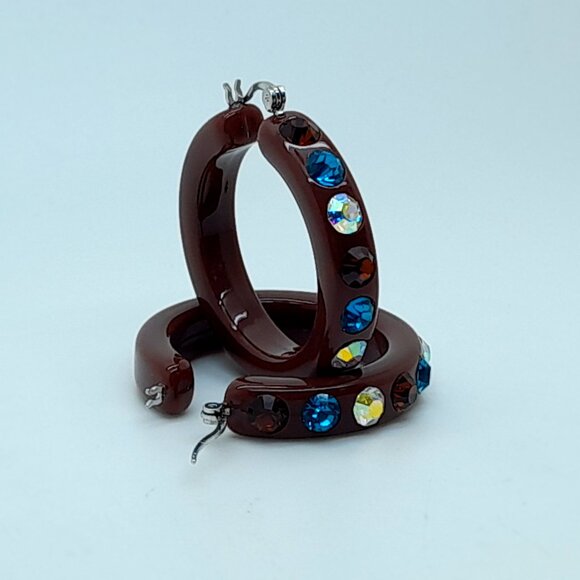 chunky brown color Lucite Acrylic wide 1.5 Hoop Latch Back Fashion Earrings - Picture 4 of 4